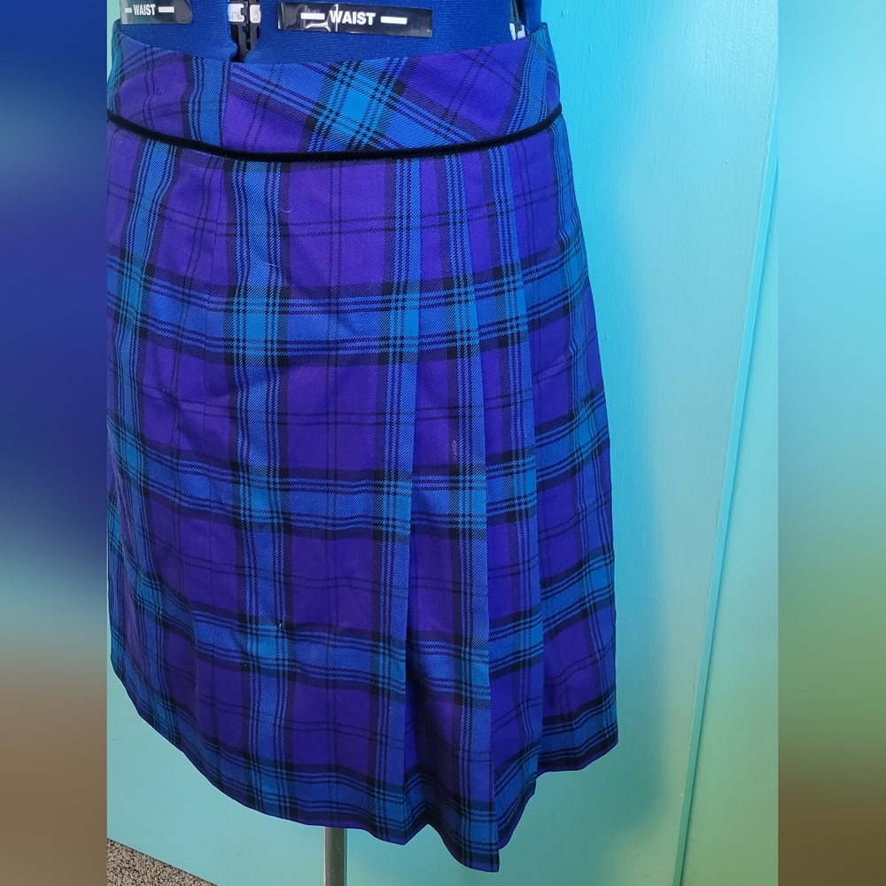 Vintage Petite Pendleton Blue & Purple Pleated Pencil Skirt - Picture 2 of 6